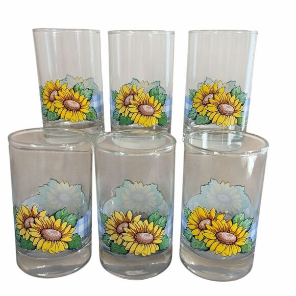Libbey Other - Vintage Crisa Libbey Sunflower Juice Glasses Set of 6 | 7 oz Floral Tumblers | 4